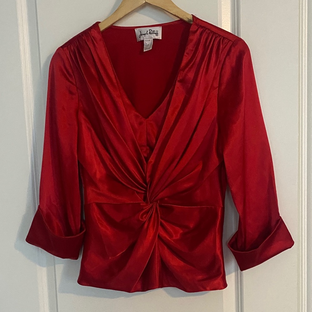 Joseph Ribkoff holiday Red Blouse with Knot Detail
